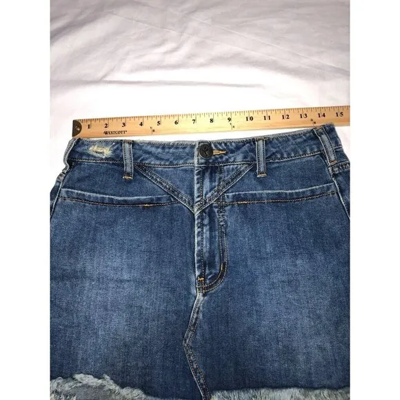 One Teaspoon Trucker Skirt Size 26 US 4 Blue Raw Hem Frayed Mini Distressed Boho