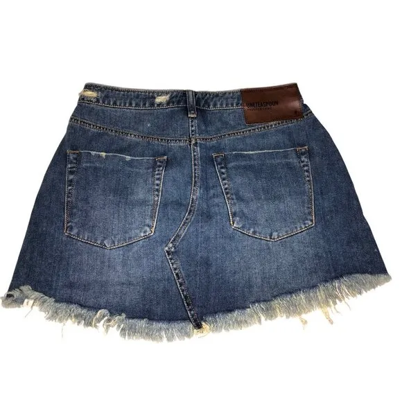 One Teaspoon Trucker Skirt Size 26 US 4 Blue Raw Hem Frayed Mini Distressed Boho