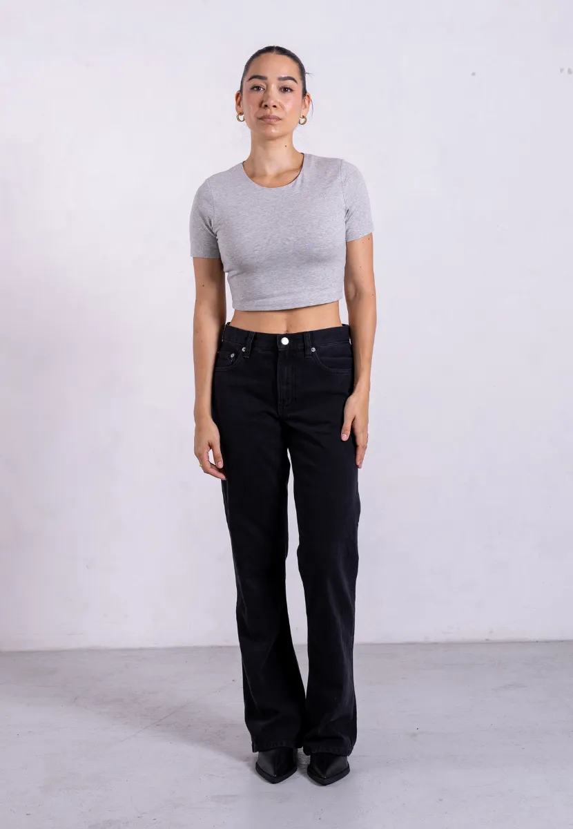 Organic Cotton Crew Cropped T-Shirt, Light Grey Marl