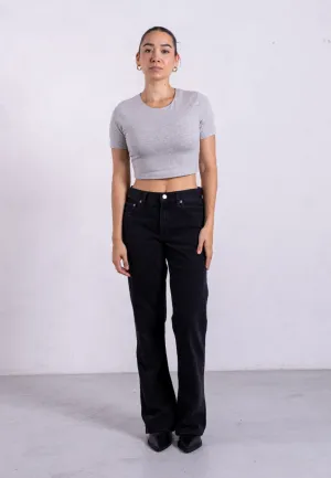 Organic Cotton Crew Cropped T-Shirt, Light Grey Marl