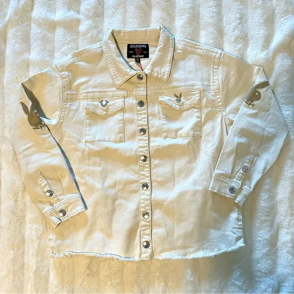 PacSun x True Religion x Playboy Embroidered Oversized Trucker Denim Jean Jacket