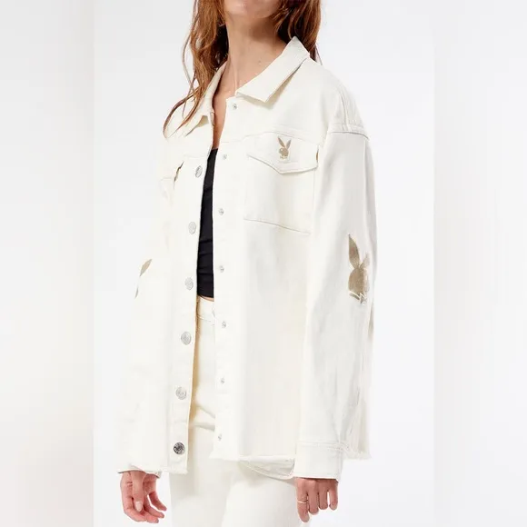 PacSun x True Religion x Playboy Embroidered Oversized Trucker Denim Jean Jacket