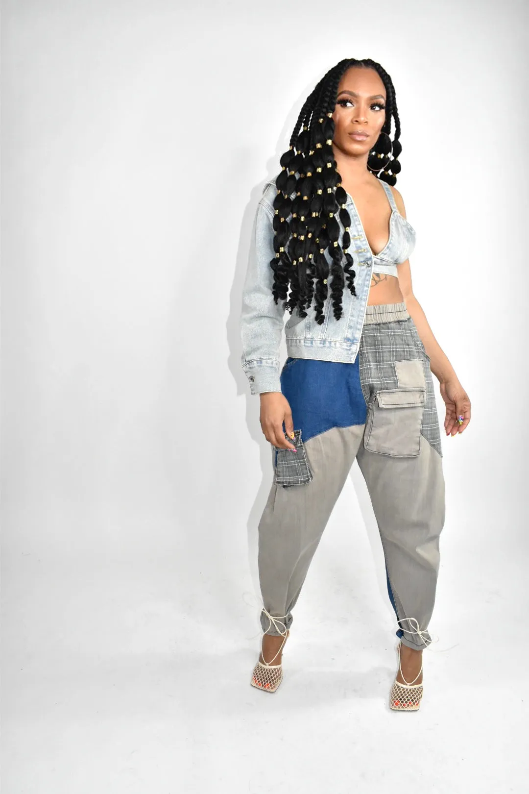 Patch Pocket Denim Harem Pants