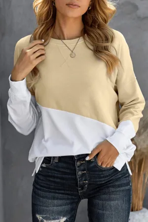 Patchwork Dropped Shoulder Sweatshirt Apricot
