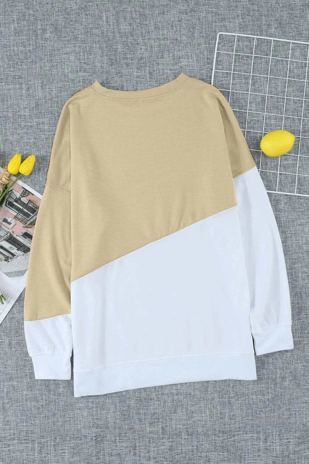 Patchwork Dropped Shoulder Sweatshirt Apricot