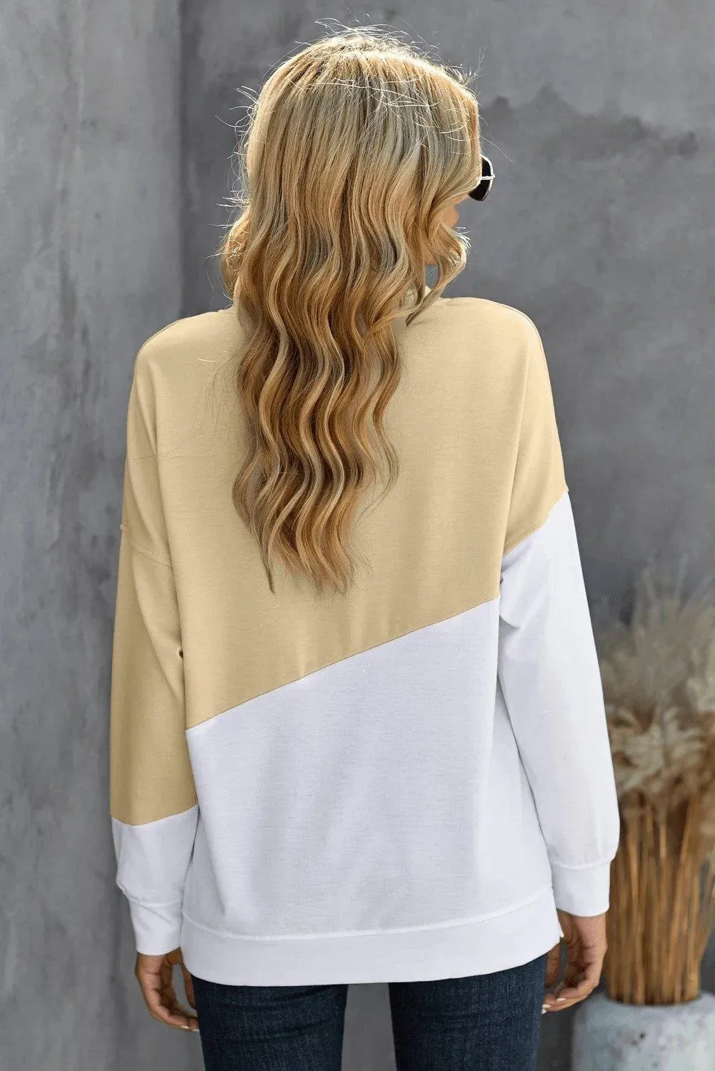 Patchwork Dropped Shoulder Sweatshirt Apricot