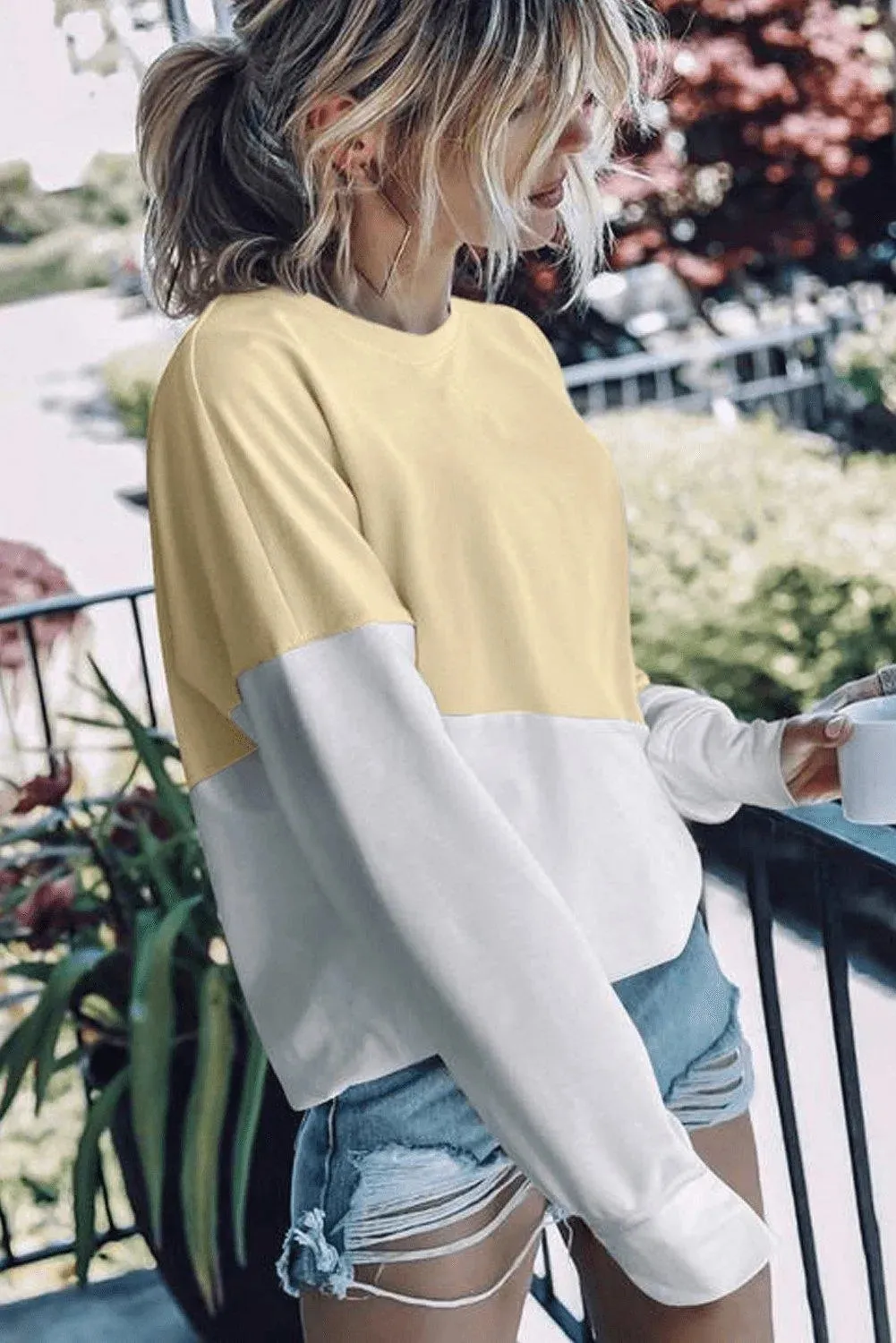 Patchwork Dropped Shoulder Sweatshirt Apricot