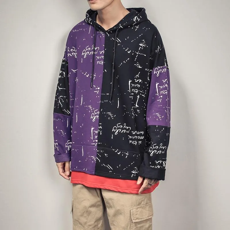 Patchwork Oversized Graffiti Hoodie For Men