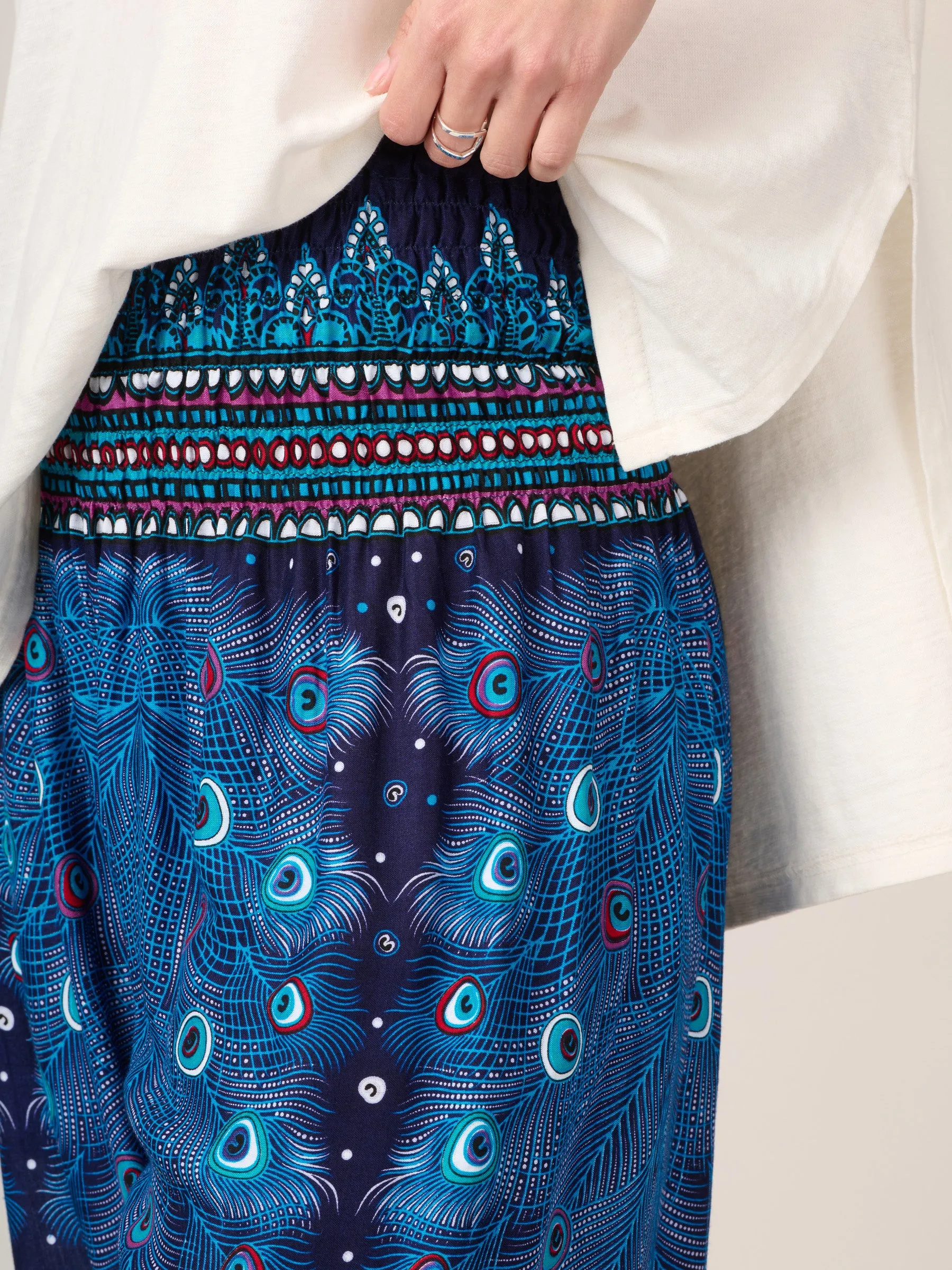 Peacock Feathers Harem Pants - High Crotch