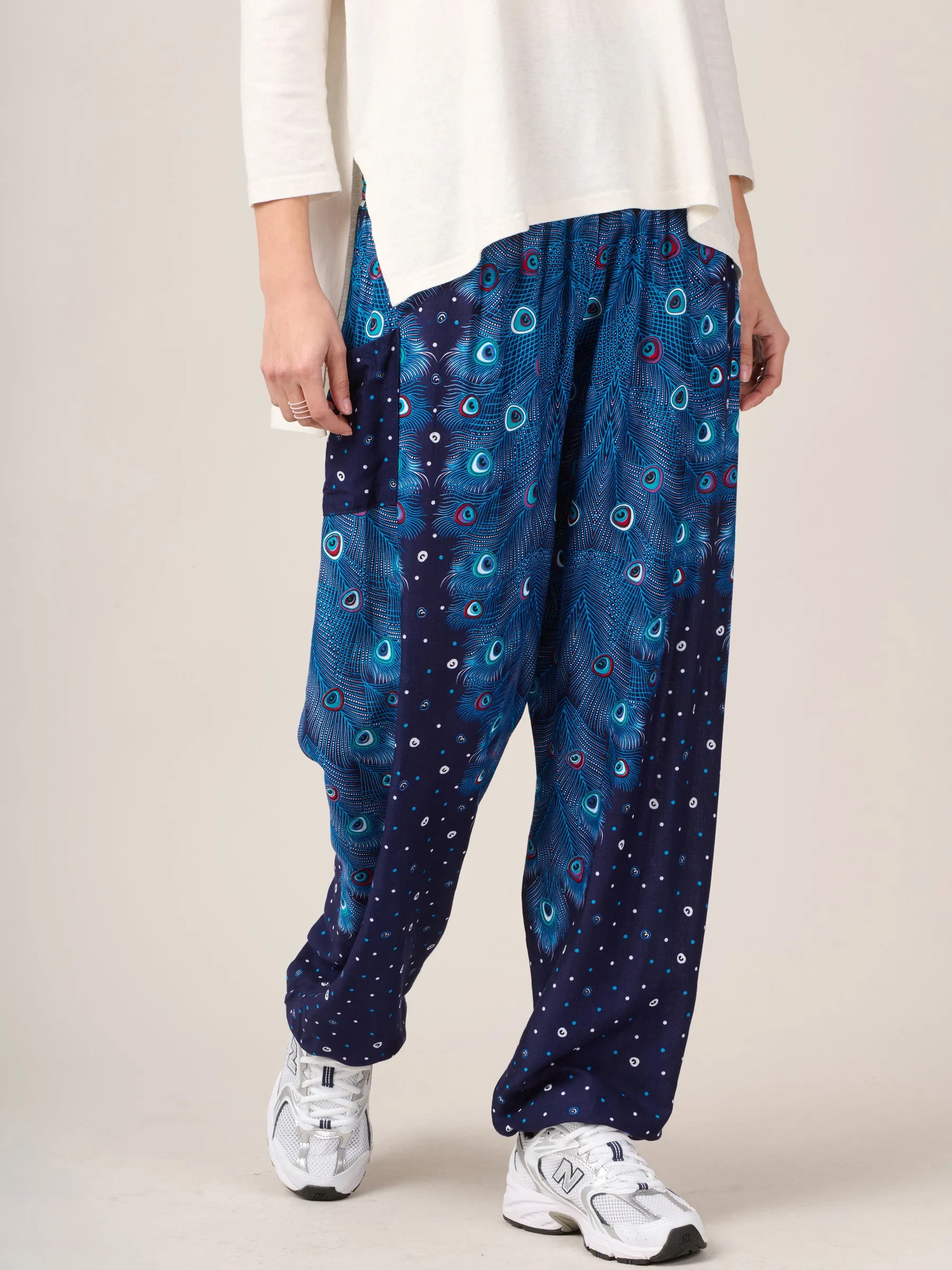 Peacock Feathers Harem Pants - High Crotch