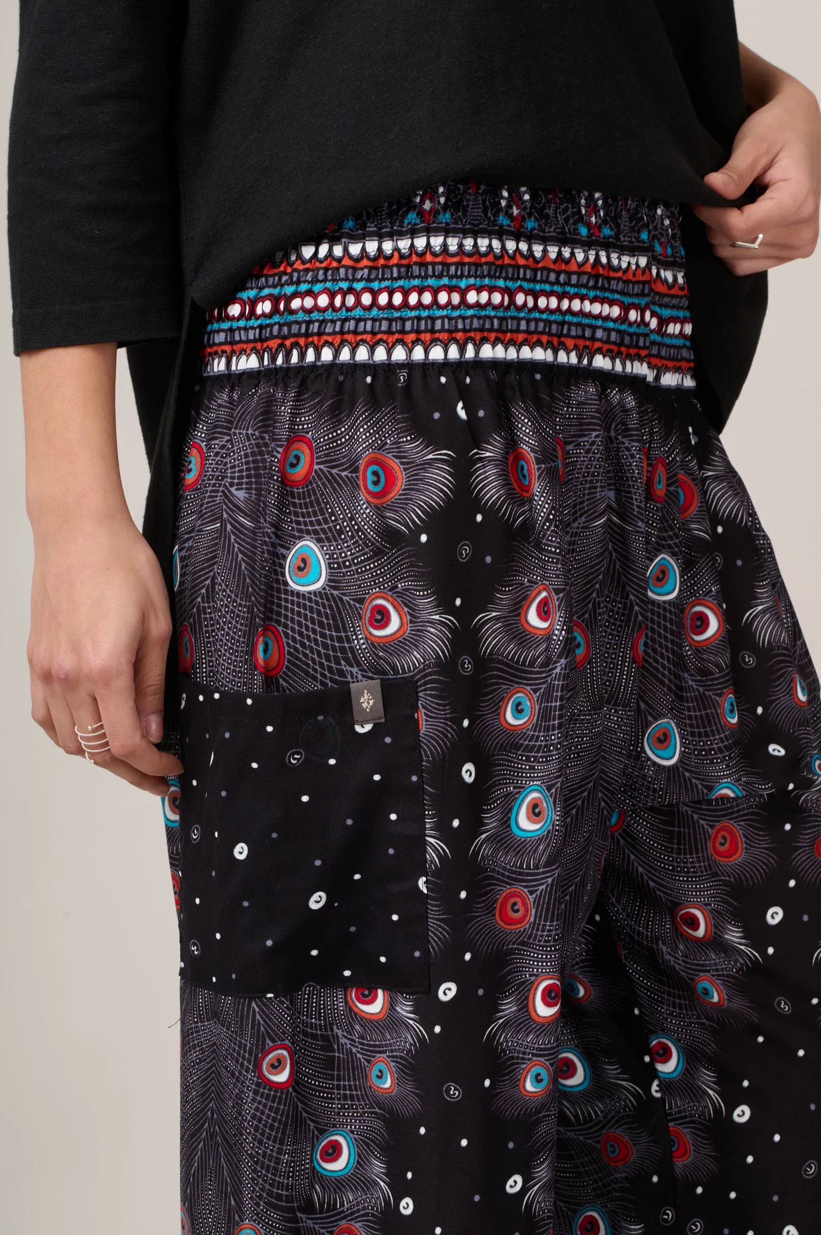 Peacock Feathers Harem Pants - High Crotch