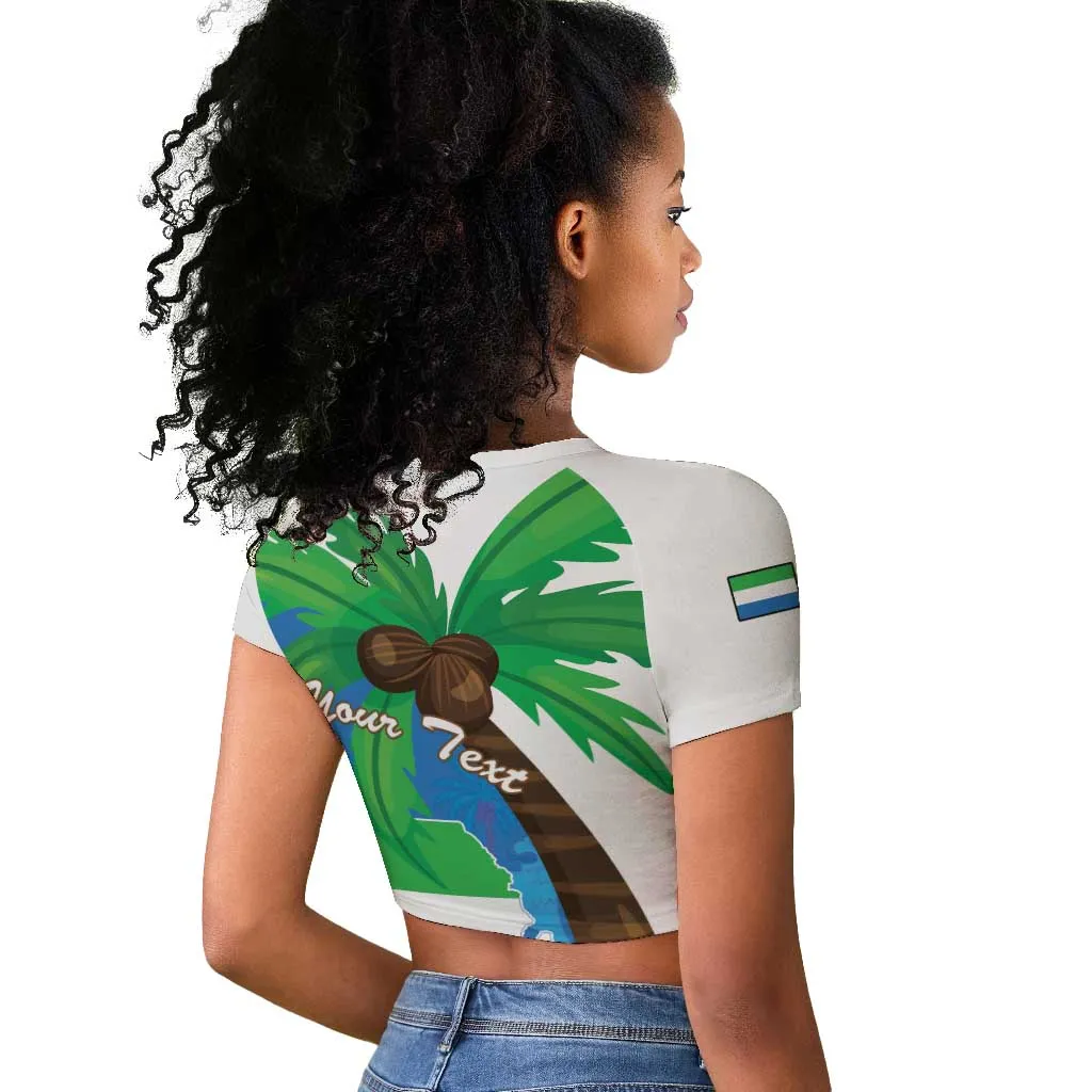 Personalised Afro Sierra Leone Raglan Cropped T shirt Coat Of Arms With Flag Map LT15