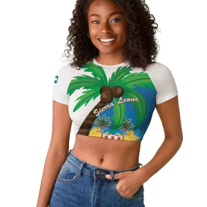 Personalised Afro Sierra Leone Raglan Cropped T shirt Coat Of Arms With Flag Map LT15