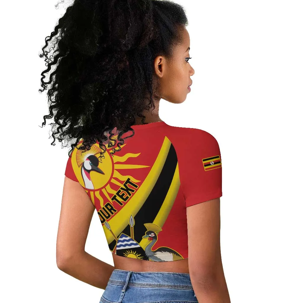 Personalised Afro Uganda Raglan Cropped T shirt Black Crowned Crane With Coat Of Arms LT15