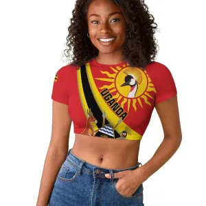Personalised Afro Uganda Raglan Cropped T shirt Black Crowned Crane With Coat Of Arms LT15
