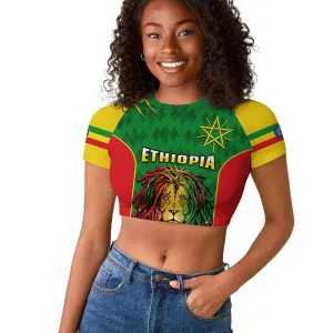 Personalised Ethiopia Raglan Cropped T shirt Men's Dreadlock Rasta Lion Headphones LT14