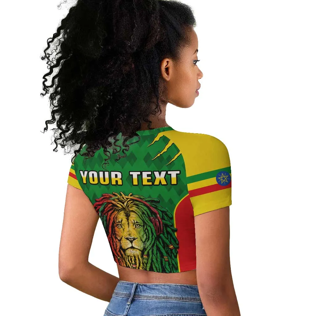 Personalised Ethiopia Raglan Cropped T shirt Men's Dreadlock Rasta Lion Headphones LT14