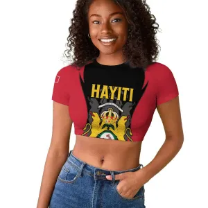 Personalised First Empire Of Haiti Raglan Cropped T shirt Coat Of Arms Sporty Style LT15
