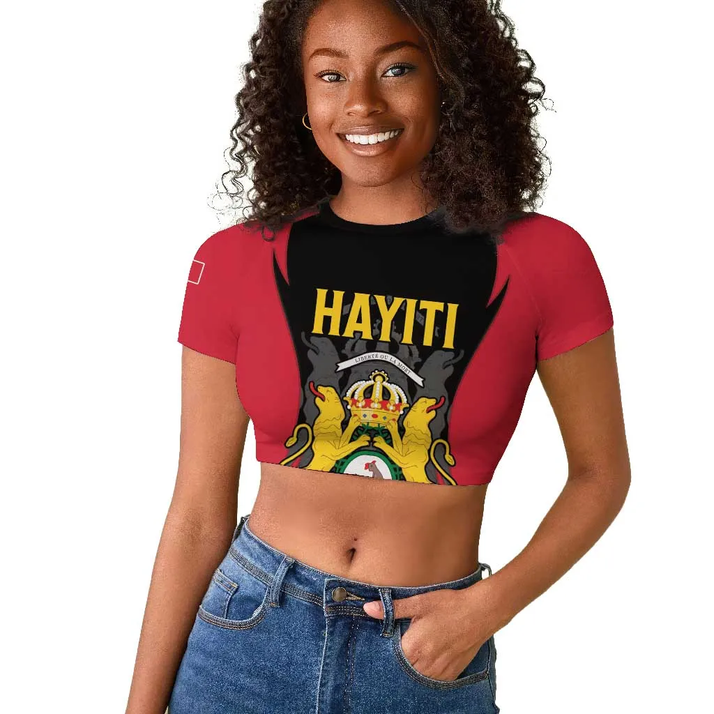 Personalised First Empire Of Haiti Raglan Cropped T shirt Coat Of Arms Sporty Style LT15