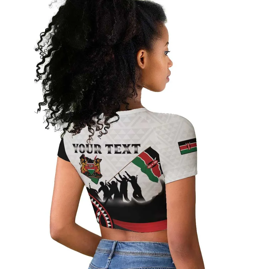 Personalised Kenya Raglan Cropped T shirt Madaraka Day - Maasai Shield LT15