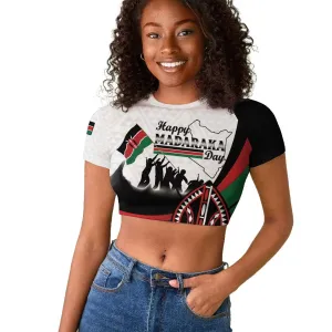 Personalised Kenya Raglan Cropped T shirt Madaraka Day - Maasai Shield LT15