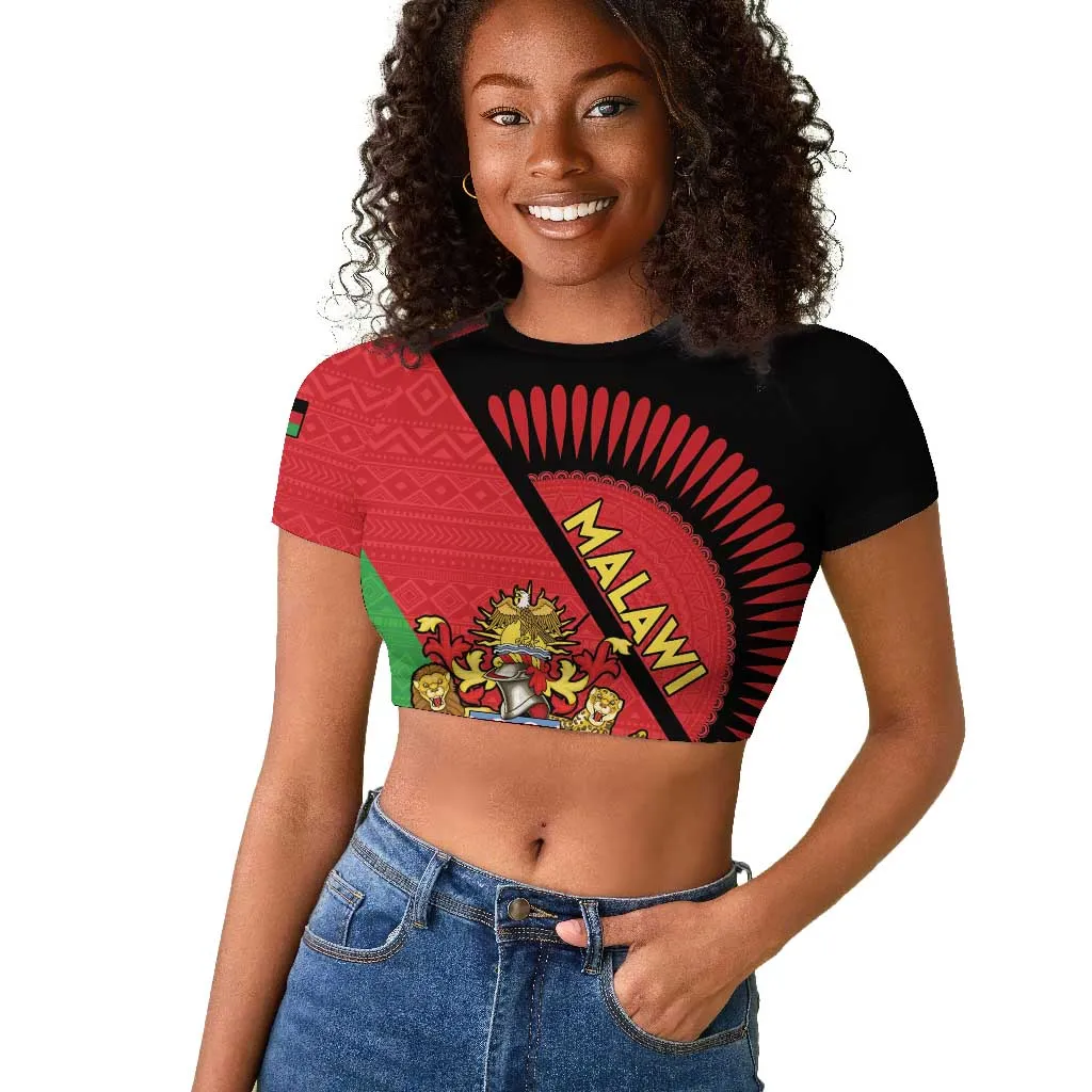 Personalized Afro Malawi Raglan Cropped T shirt Coat Of Arms - Southeastern Africa Pattern LT15