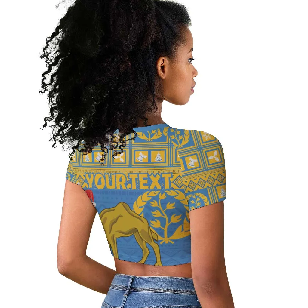 Personalized Eritrea Emblem Raglan Cropped T shirt Ruhus Beal Lidet - Kente Pattern LT18
