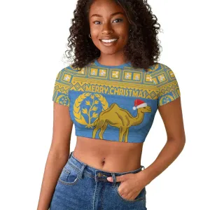 Personalized Eritrea Emblem Raglan Cropped T shirt Ruhus Beal Lidet - Kente Pattern LT18