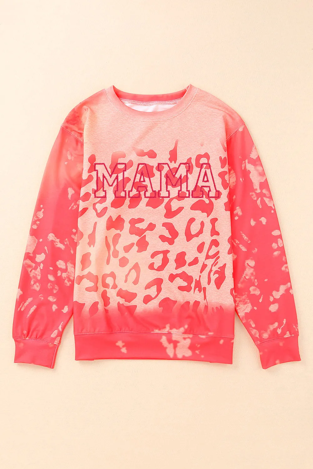 Pink MAMA Leopard Print Crew Neck Pullover Sweatshirt