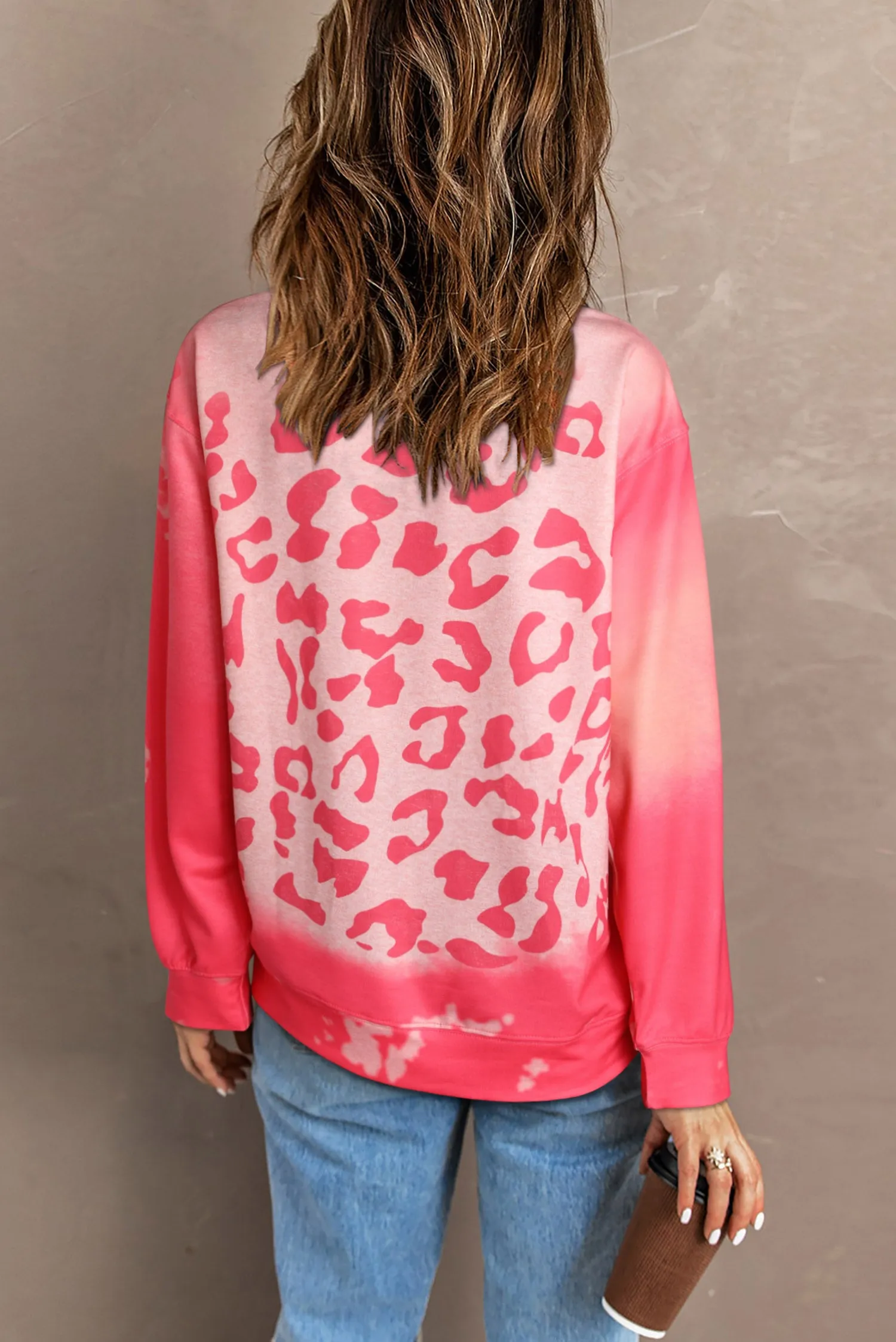 Pink MAMA Leopard Print Crew Neck Pullover Sweatshirt