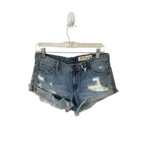 Pistola Distressed Mid Rise Raw Hem 2&quot; Short Denim Shorts Blue Size 28 Small NEW