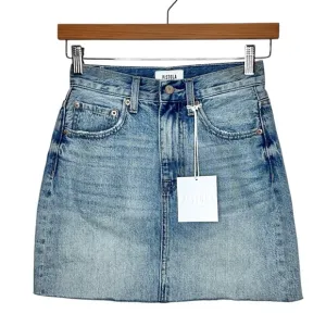 Pistola Skye Denim Mini Skirt Size 24 Raw Hem Brooklyn Wash Cotton NWT