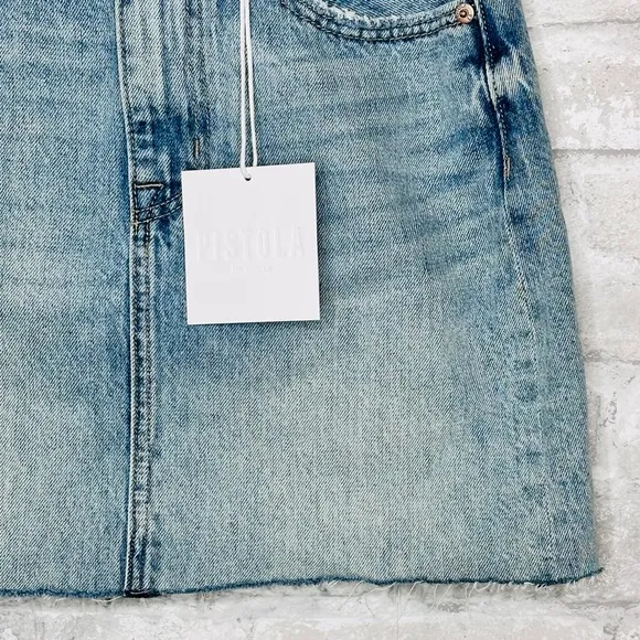 Pistola Skye Denim Mini Skirt Size 24 Raw Hem Brooklyn Wash Cotton NWT