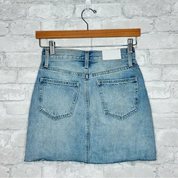 Pistola Skye Denim Mini Skirt Size 24 Raw Hem Brooklyn Wash Cotton NWT