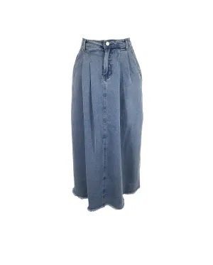 Pleated Denim Maxi Skirt