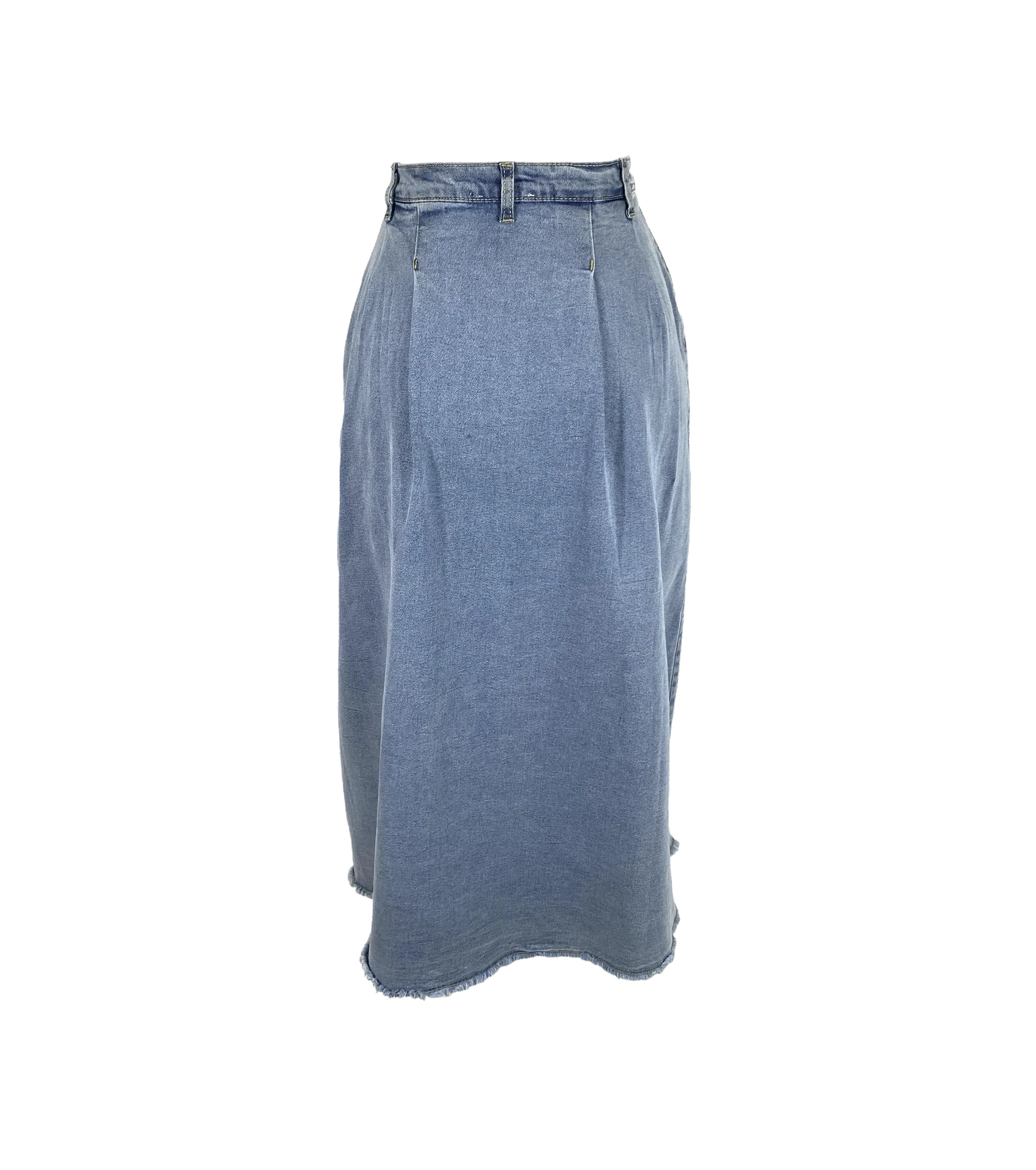 Pleated Denim Maxi Skirt