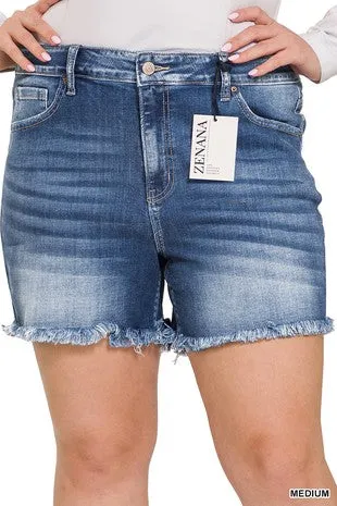 Plus Mid Rise Raw Frayed Hem Shorts