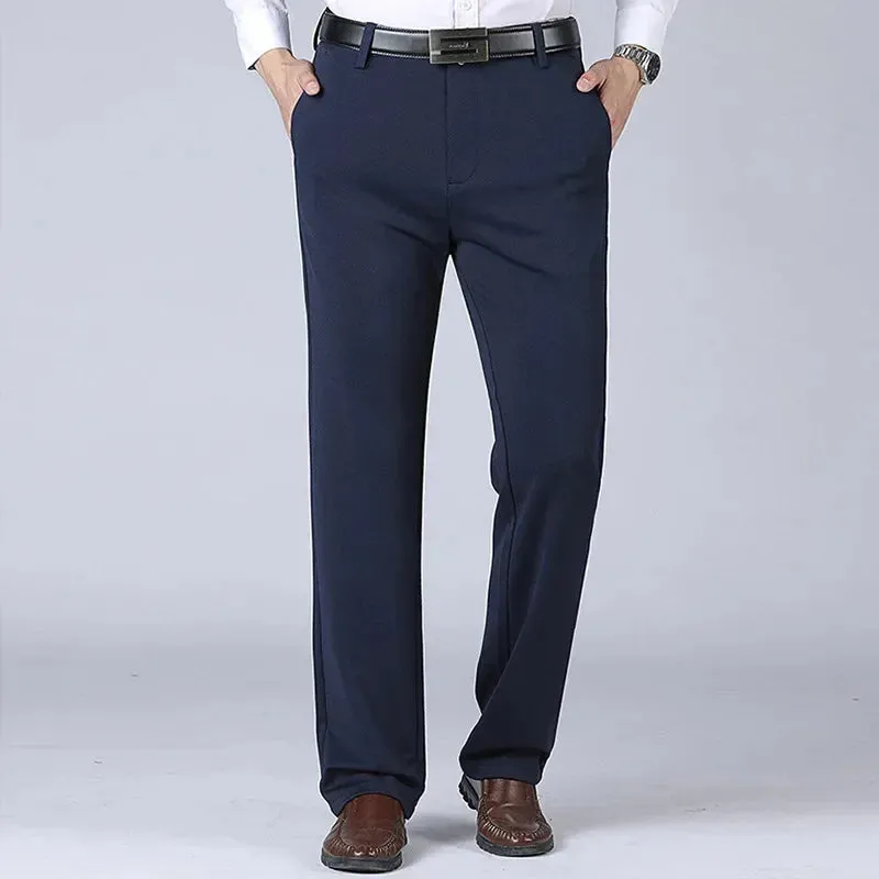Plus Size Men's Business Pants Big Size Elastic Waist Straight Suit Pants Formal Work Long Pants Casual Trousers