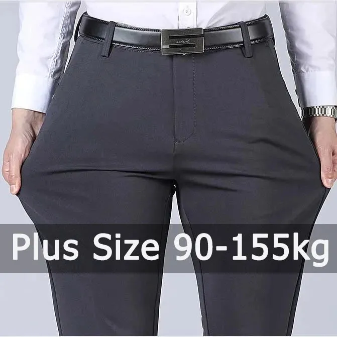 Plus Size Men's Business Pants Big Size Elastic Waist Straight Suit Pants Formal Work Long Pants Casual Trousers