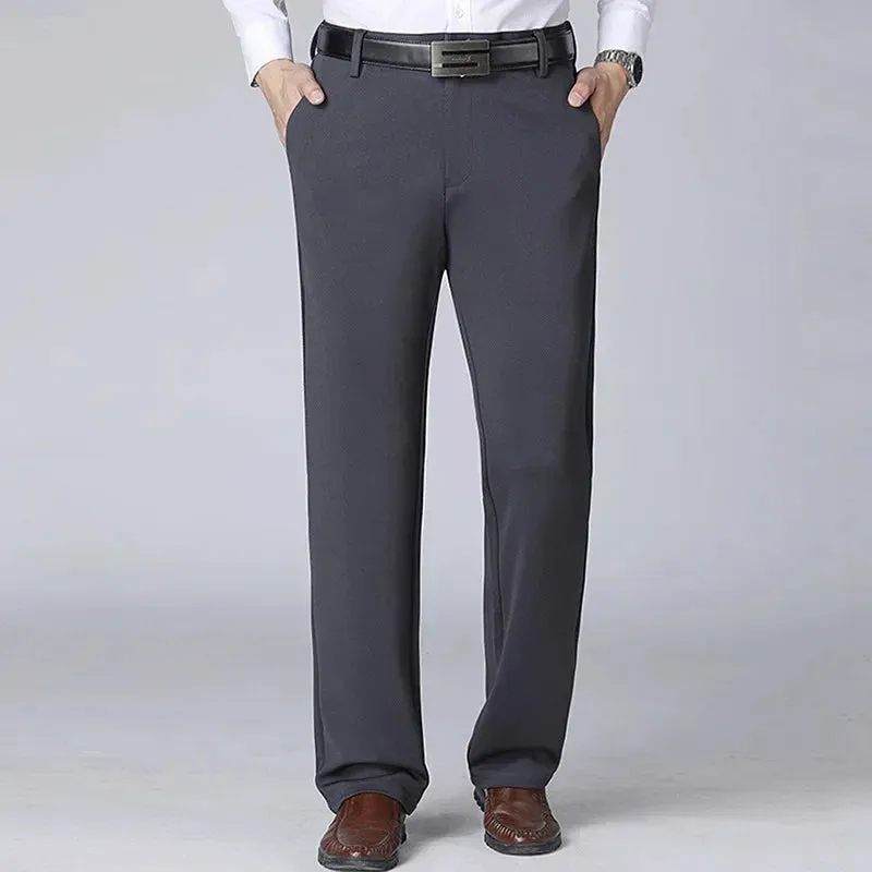 Plus Size Men's Business Pants Big Size Elastic Waist Straight Suit Pants Formal Work Long Pants Casual Trousers
