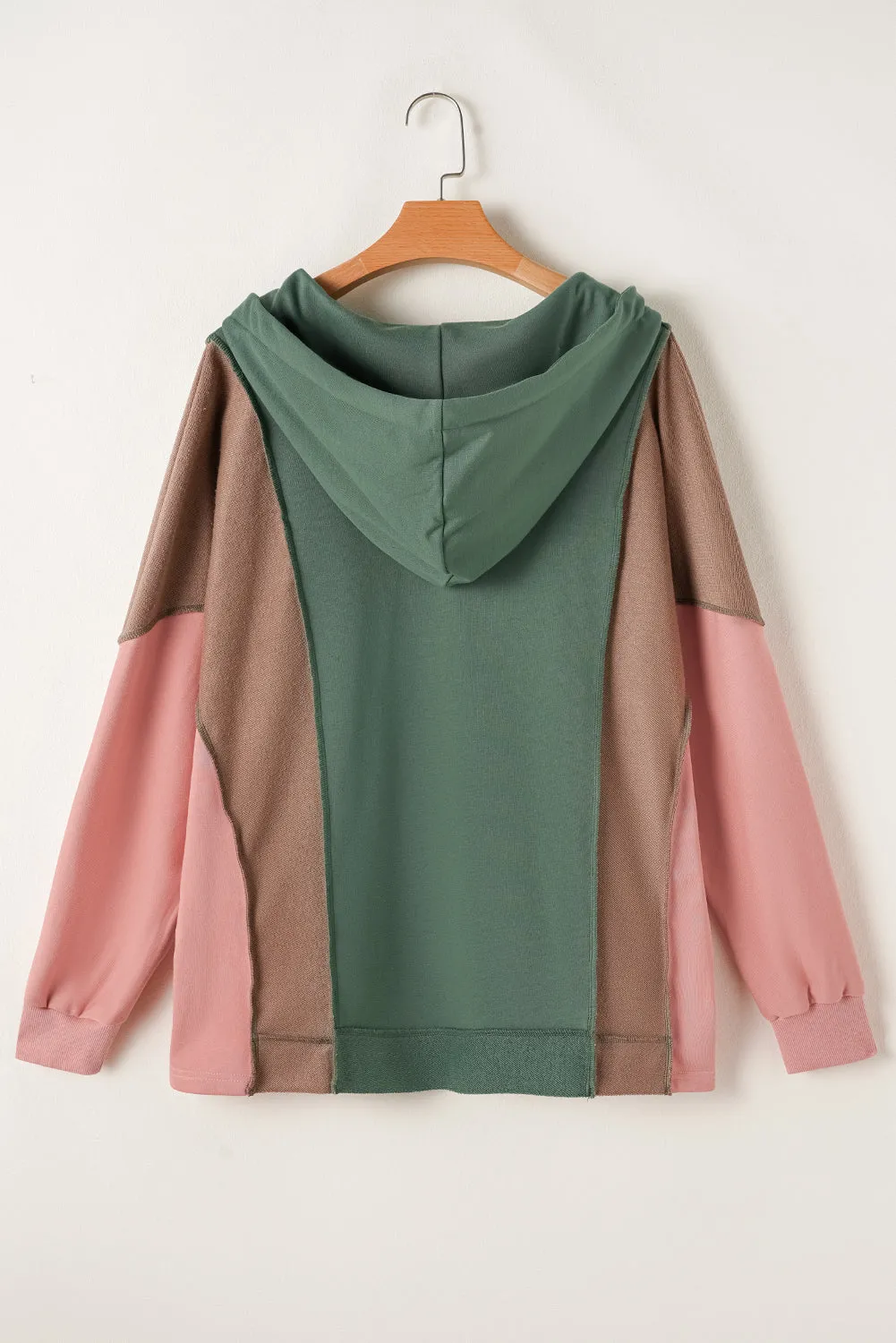 Plus Size Patchwork V Neck Hoodie