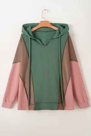Plus Size Patchwork V Neck Hoodie