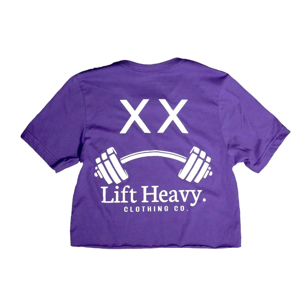PRETTY GIRLS LIFT HEAVY (Purple) LOGO - BLACK CROPPED T-SHIRT
