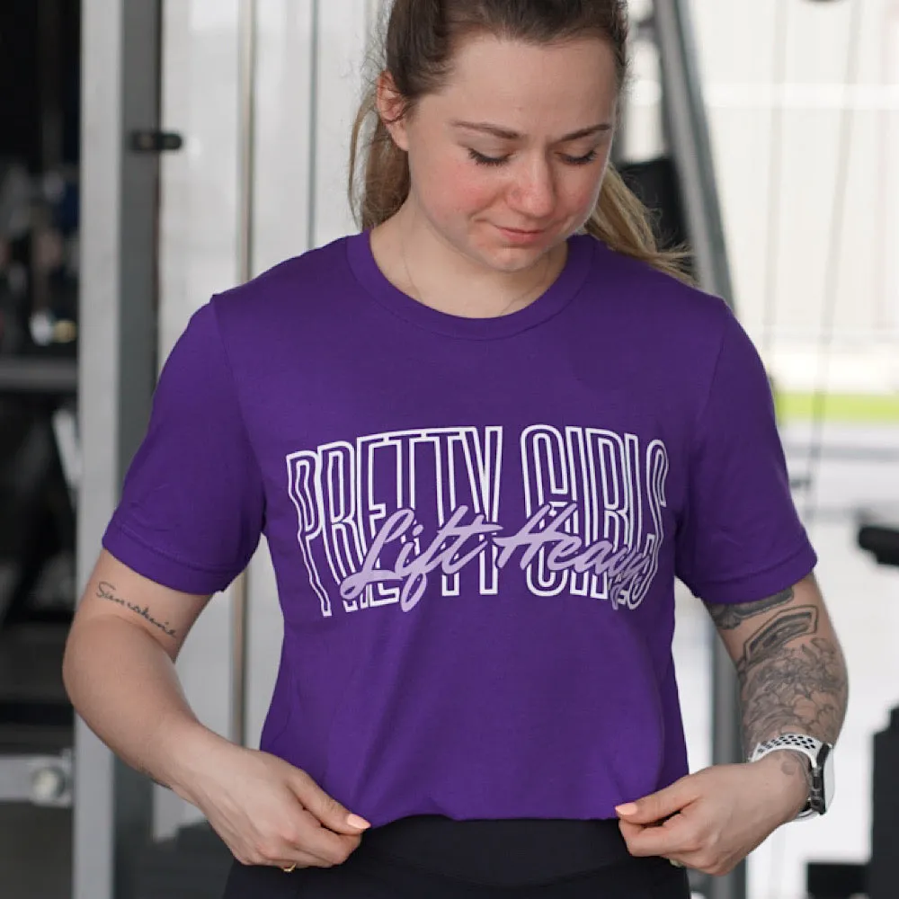PRETTY GIRLS LIFT HEAVY (Purple) LOGO - BLACK CROPPED T-SHIRT