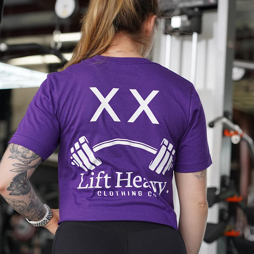 PRETTY GIRLS LIFT HEAVY (Purple) LOGO - BLACK CROPPED T-SHIRT