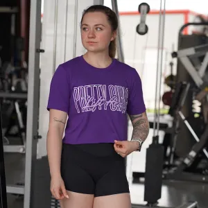 PRETTY GIRLS LIFT HEAVY (Purple) LOGO - BLACK CROPPED T-SHIRT