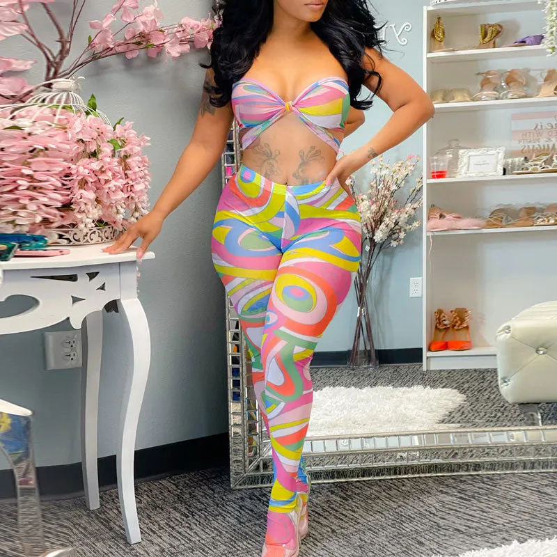 Print Halter Tube Top & Pants Set