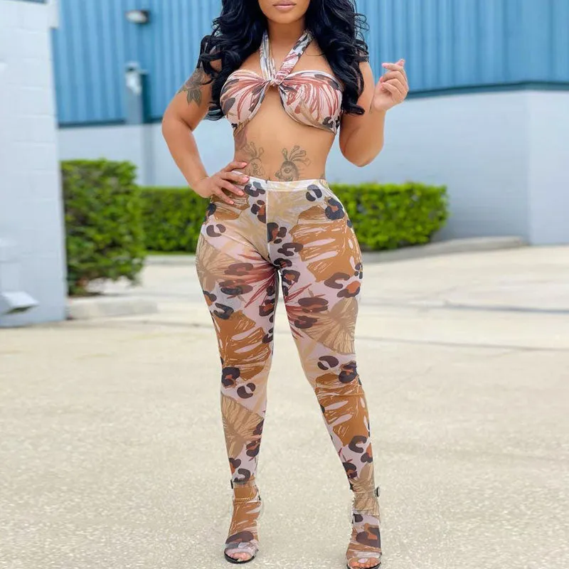 Print Halter Tube Top & Pants Set