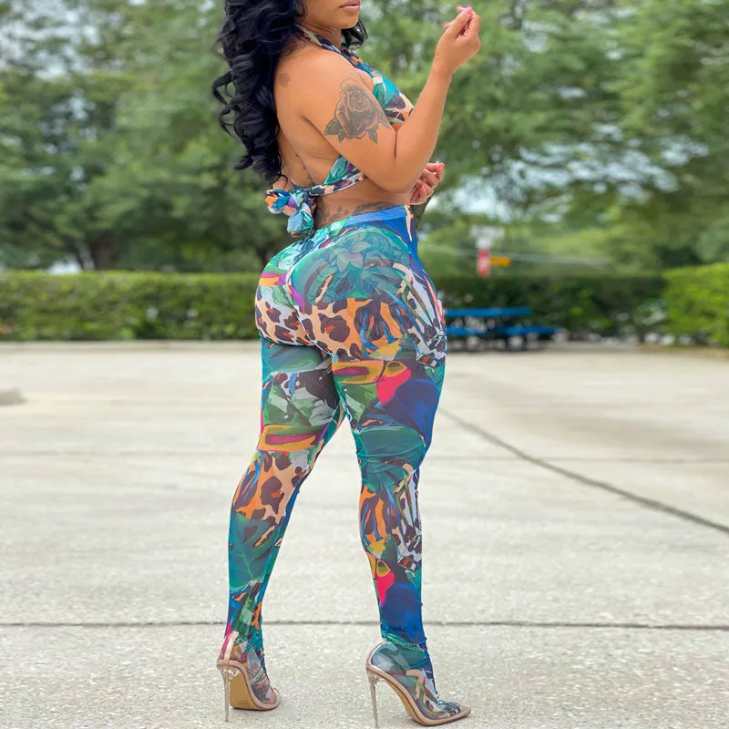 Print Halter Tube Top & Pants Set