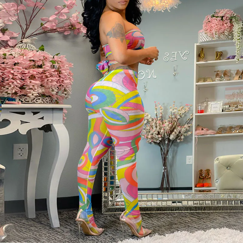 Print Halter Tube Top & Pants Set